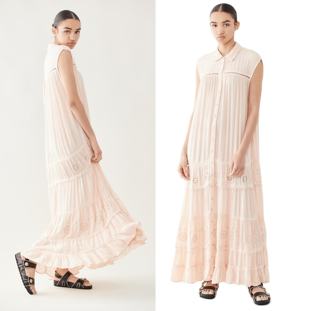 Free People pretty cozy eyelet maxi dress in ecru